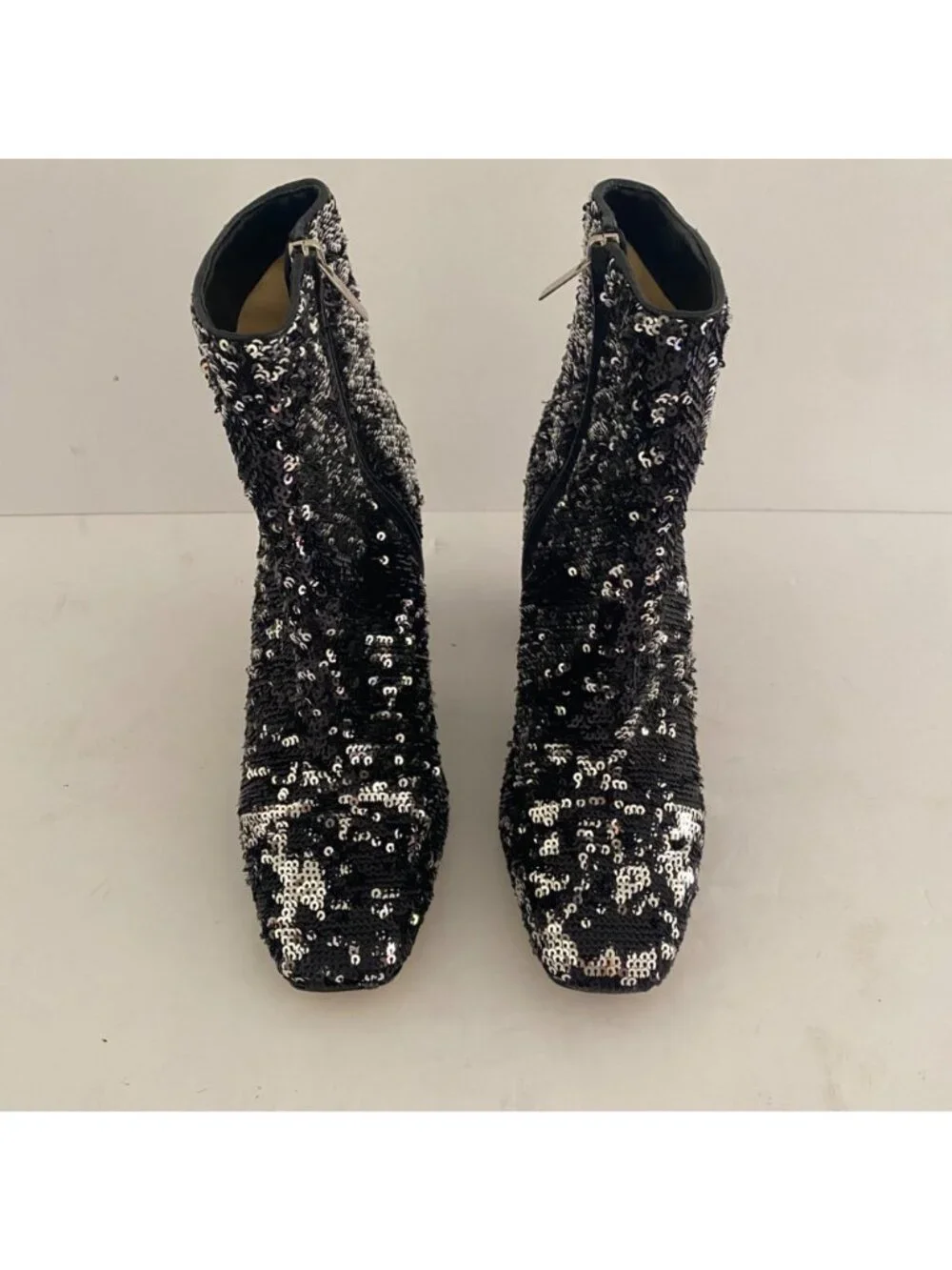 New Jimmy Choo Ankle Boots Shoes w Heel Sequin Black Silver